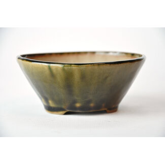 Bonsai 110 mm round green bonsai pot by Bonsa, Tokoname, Japan