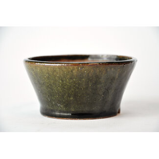 Bonsai 97 mm round green bonsai pot by Bonsa, Tokoname, Japan