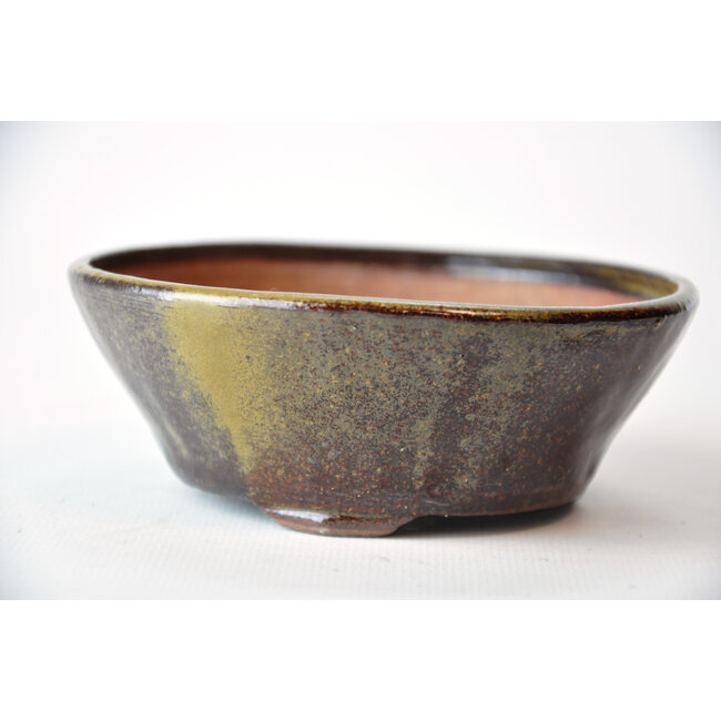 Round gold and brown Bonsa pot - 117 x 115 x 40 mm