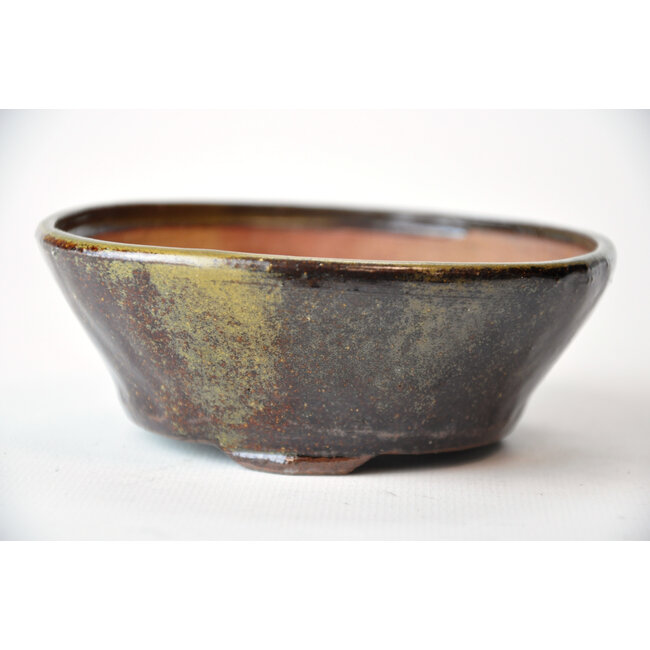 Pot rond Bonsa en or et marron - 117 x 115 x 40 mm