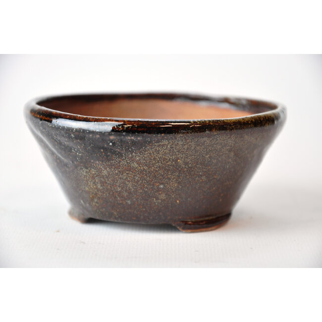 Ronde goud en bruine Bonsa-pot - 100 x 104 x 45 mm