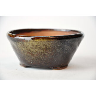 Bonsai 100 mm round gold and brown bonsai pot by Bonsa, Tokoname, Japan