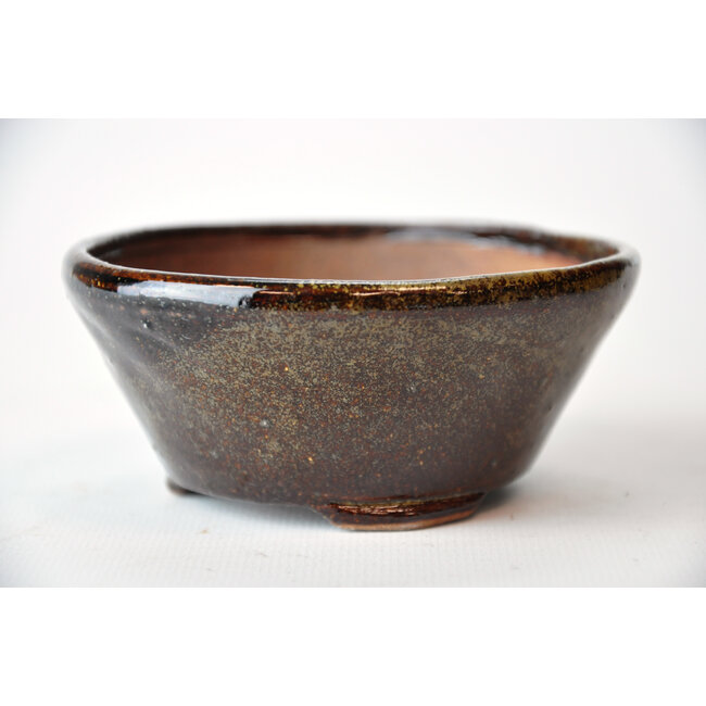 Ronde goud en bruine Bonsa-pot - 100 x 104 x 45 mm