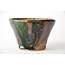 Round green and brown Bonsa pot - 115 x 113 x 70 mm
