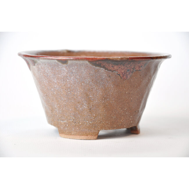 Round brown and lila-like beige Bonsa pot - 117 x 116 x 60 mm