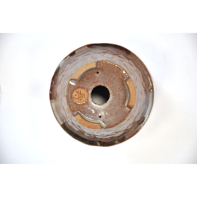 Ronde bruine en lila-achtige beige Bonsa-pot - 117 x 116 x 60 mm