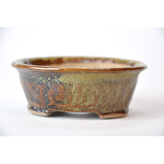 Bonsai 100 mm round gold and brown bonsai pot by Bonsa, Tokoname, Japan