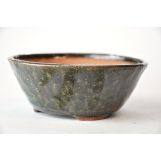 Bonsai 120 mm round green bonsai pot by Bonsa, Tokoname, Japan