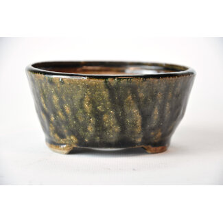 Bonsai 100 mm round green bonsai pot by Bonsa, Tokoname, Japan