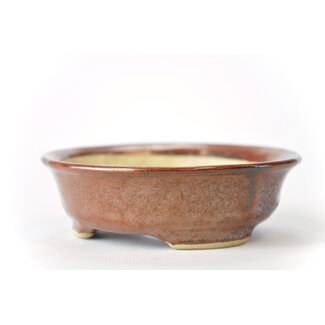 Bonsai 114 mm round red brown bonsai pot by Bonsa, Tokoname, Japan