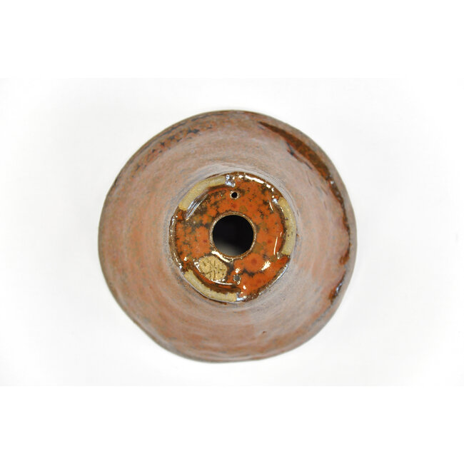 Round red brown Bonsa pot - 122 x 123 x 70 mm