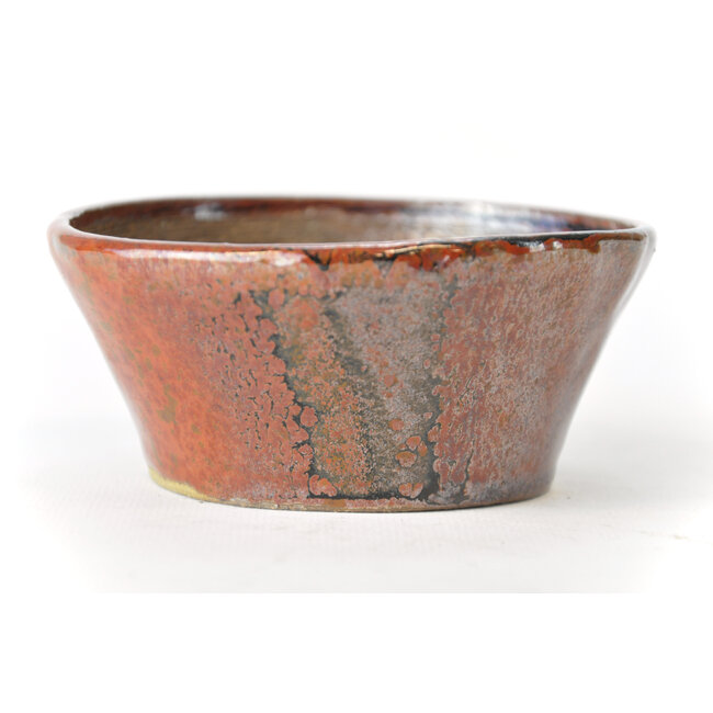 Round red and brown Bonsa pot - 115 x 110 x 50 mm