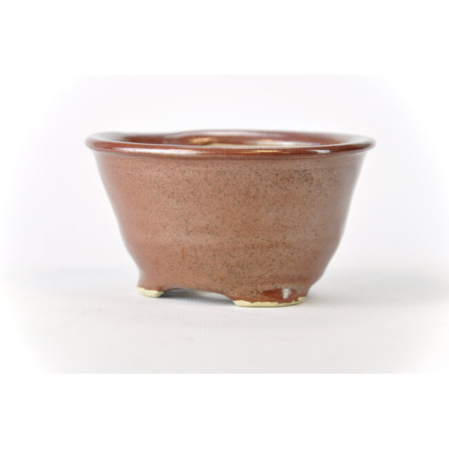 Round red brown Bonsa pot - 103 x 103 x 55 mm