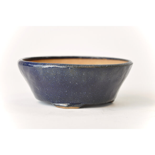 Round blue Bonsa pot - 115 x 114 x 40 mm