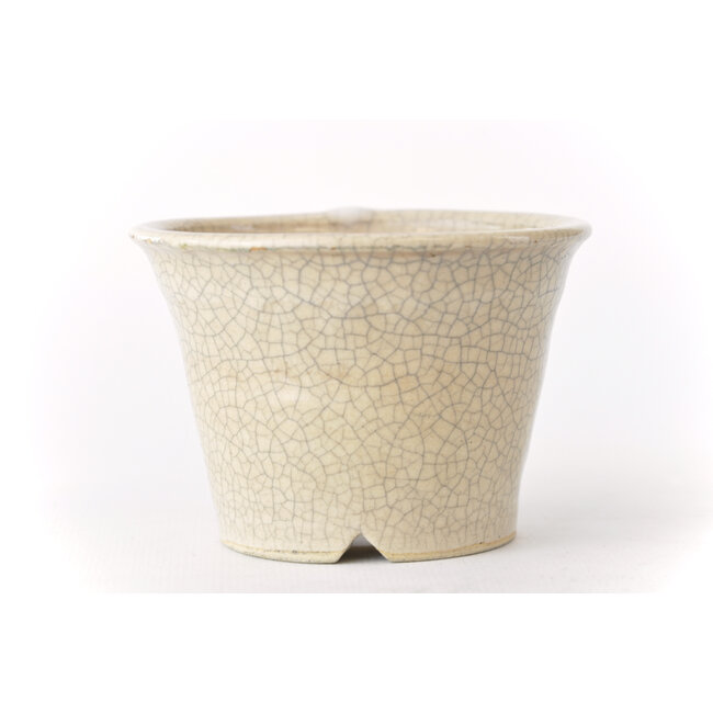 Round white craquelé Bonsa pot - 89 x 89 x 60 mm