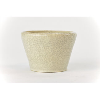 Bonsai 84 mm round off-white craquelé bonsai pot by Bonsa, Tokoname, Japan