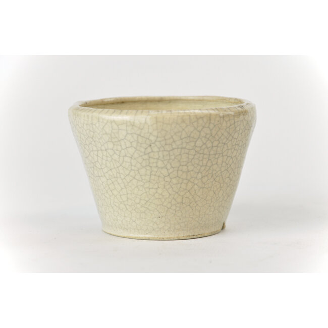 Round off-white craquelé Bonsa pot - 84 x 83 x 55 mm