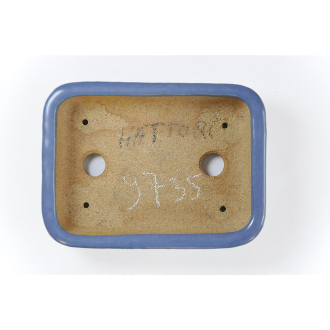 Rectangular light blue Hattori bonsai pot - 140 x 105 x 30 mm