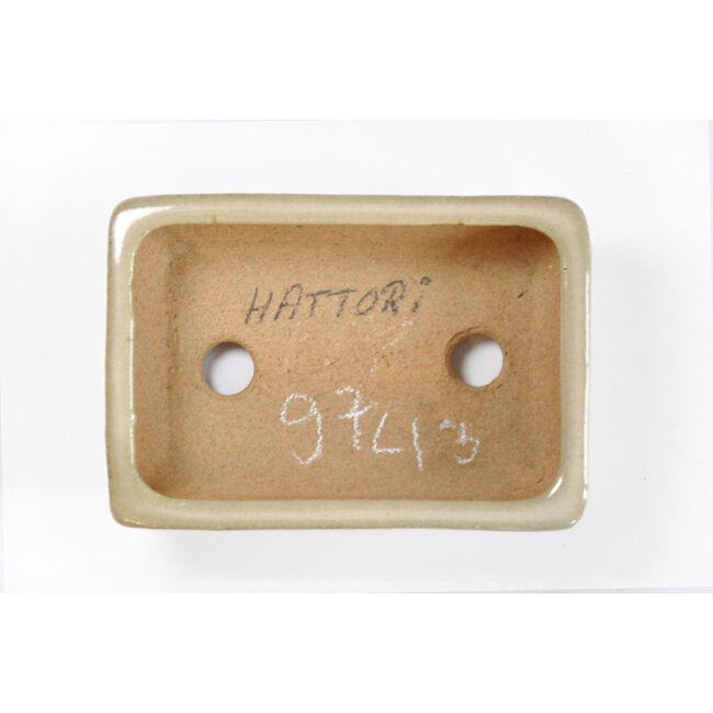 Rectangular  off-white to beige Hattori bonsai pot - 130 x 90 x 30 mm