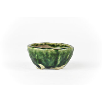 Tedo 62 mm round green bonsai pot by Tedo, Tokoname, Japan