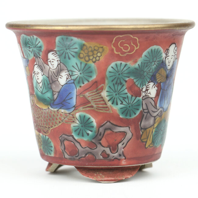 Round multicolor Kutani bonsai pot - 74 x 74 x 59 mm