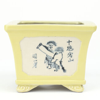 Kutani Aritomo 95 mm square yellow bonsai pot by Shouzan Kutani, Japan