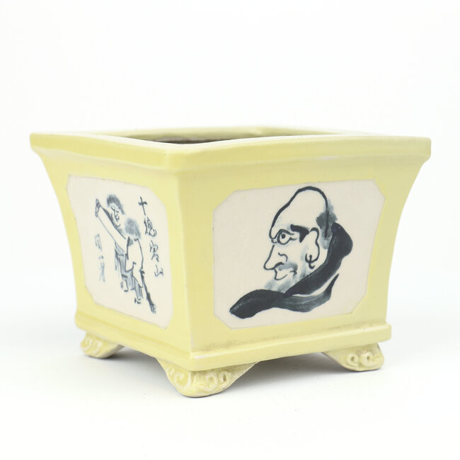 Pot à bonsaï carré jaune Shouzan Kutani - 95 x 95 x 75 mm