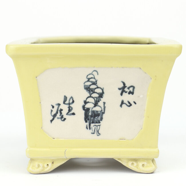 Maceta de bonsai cuadrada amarilla Shouzan Kutani - 95 x 95 x 75 mm