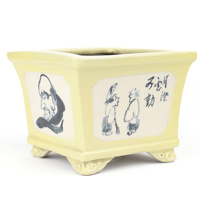 Maceta de bonsai cuadrada amarilla Shouzan Kutani - 95 x 95 x 75 mm