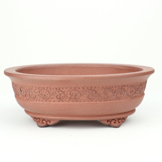 Oval unglazed Itou Tonyo bonsai pot - 145 x 129 x 49 mm