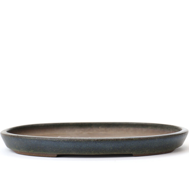 Oval blue Kenzan bonsai pot - 174 x 130 x 16 mm