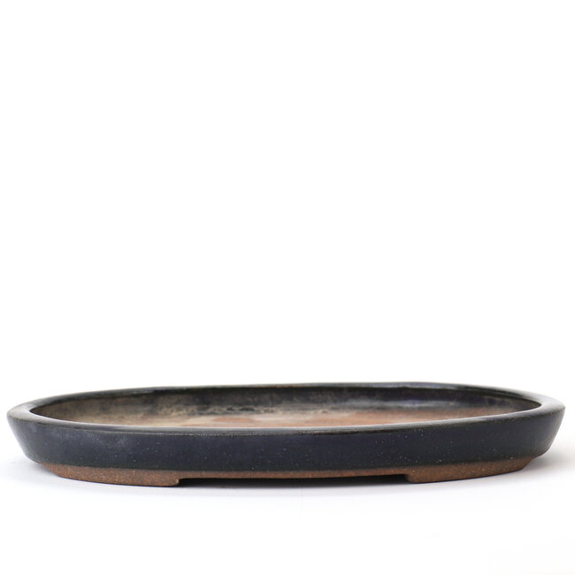 Oval blue Kenzan bonsai pot - 176 x 130 x 16 mm