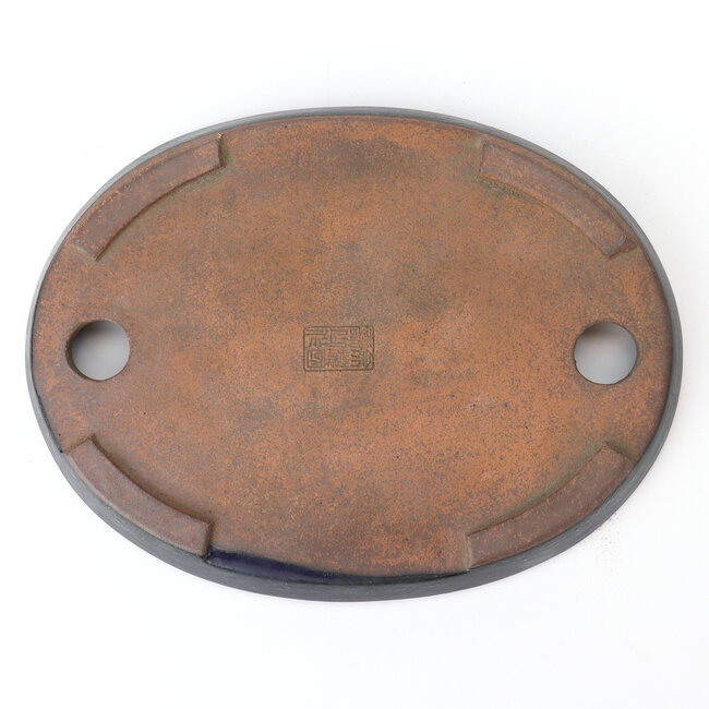 Oval blue Kenzan bonsai pot - 176 x 130 x 16 mm