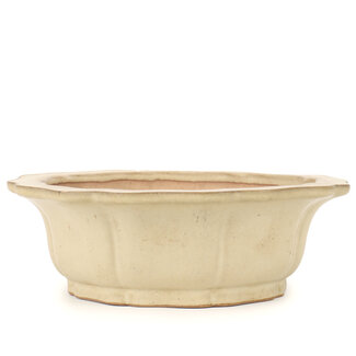 Reihou (Bonsai Matsushita Hiroyuki or Mr.MATSUSHITA Reiji    Master) 285 mm round beige bonsai pot by Reiho, second generation, Tokoname, Japan