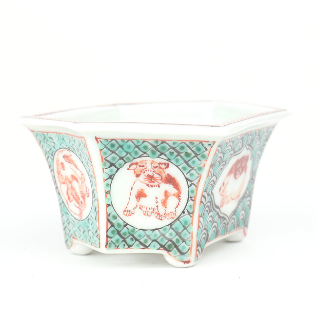 Hexagonal multicolor Itou Tonyo bonsai pot - 128 x 94 x 62 mm