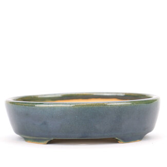 Eimei ( Yozan kiln) 130 mm oval blue and green bonsai pot by Yozan, Tokoname, Japan