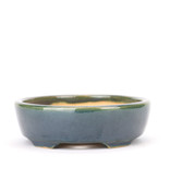 Eimei ( Yozan kiln) Ovale blauwgroene Yozan bonsaipot - 130 x 110 x 35 mm