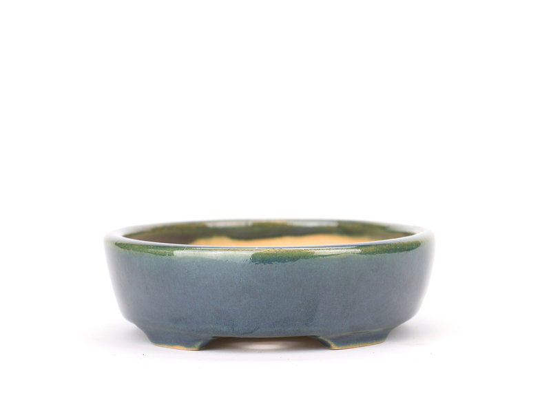 Eimei ( Yozan kiln) Ovaler blauer und grüner Yozan Bonsai Topf - 130 x 110 x 35 mm