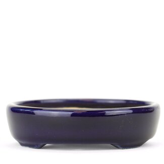 Eimei ( Yozan kiln) 92 mm oval blue bonsai pot by Yozan, Tokoname, Japan