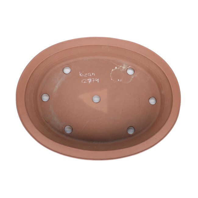 Oval unglazed bonsai pot by Kisen - 463 x 452 x 86 mm