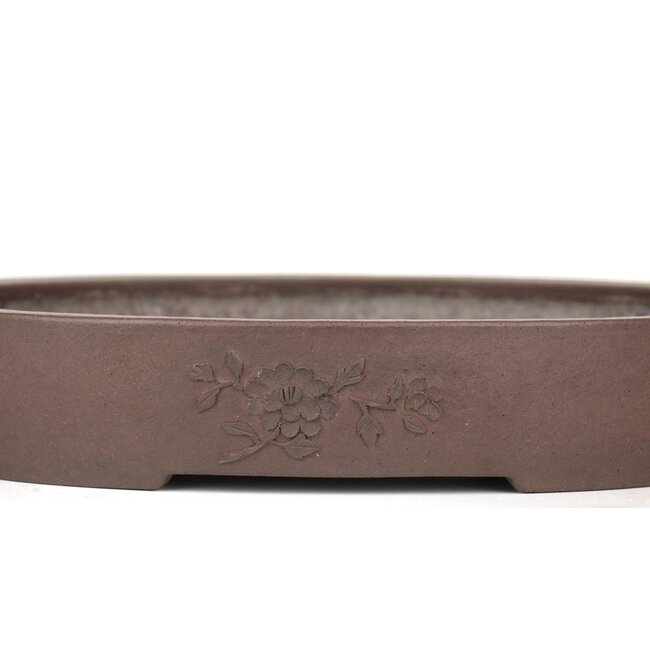 Oval unglazed bonsai pot by Yamaaki - 400 x 320 x 80 mm