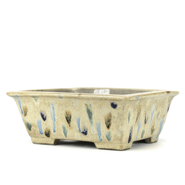 Pot à bonsaï rectangulaire multicolore par Terahata Satomi Mazan - 155 x 135 x 60 mm