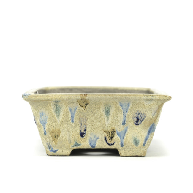 Maceta rectangular para bonsáis multicolor de Terahata Satomi Mazan - 155 x 135 x 60 mm