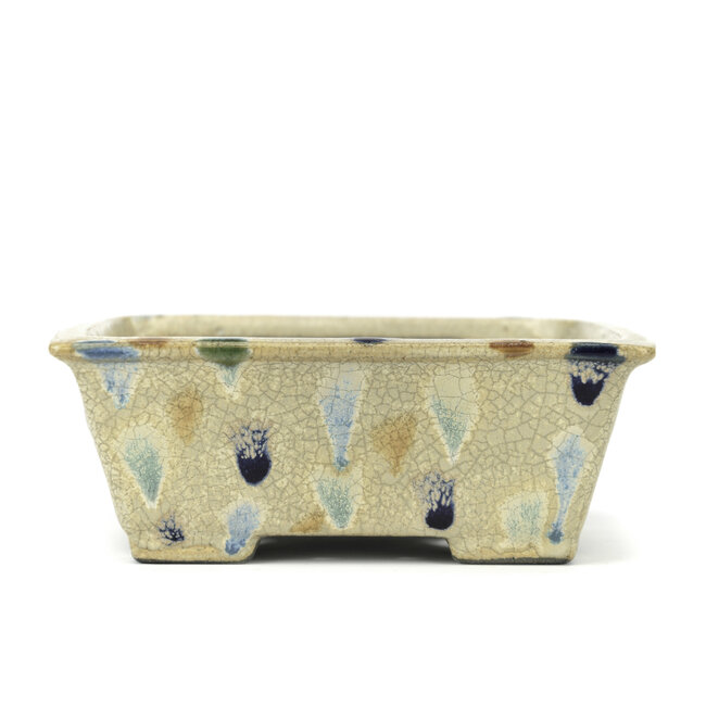 Pot à bonsaï rectangulaire multicolore par Terahata Satomi Mazan - 155 x 135 x 63 mm
