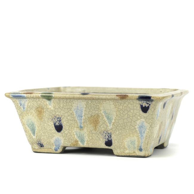 Pot à bonsaï rectangulaire multicolore par Terahata Satomi Mazan - 155 x 135 x 63 mm