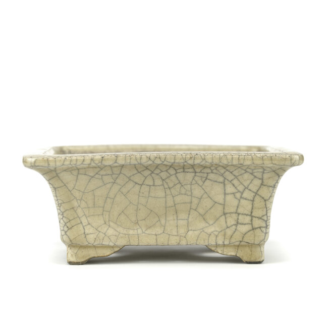 Pot à bonsaï rectangulaire beige par Terahata Satomi Mazan - 145 x 125 x 58 mm