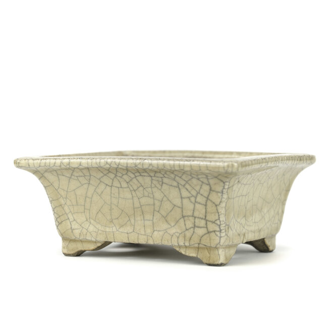 Vaso bonsai rettangolare beige di Terahata Satomi Mazan - 145 x 125 x 58 mm