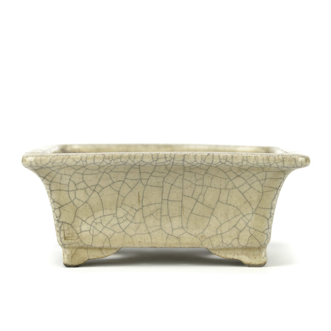 Rectangular beige bonsai pot by Terahata Satomi Mazan - 145 x 125 x 58 mm