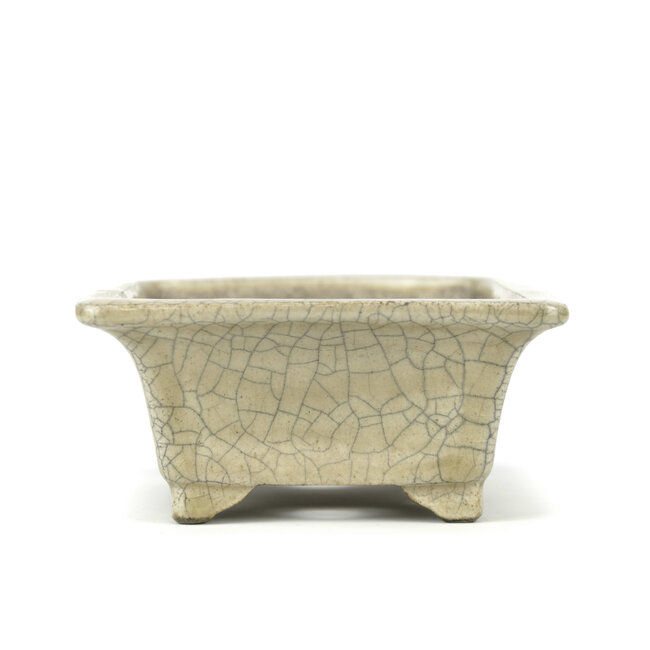 Pot à bonsaï rectangulaire beige par Terahata Satomi Mazan - 145 x 125 x 58 mm