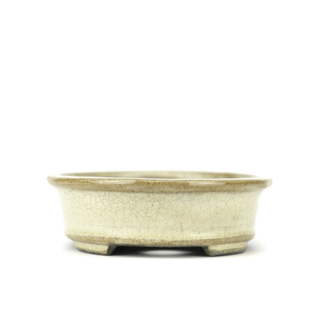 Pot à bonsaï ovale beige par Terahata Satomi Mazan - 140 x 115 x 38 mm